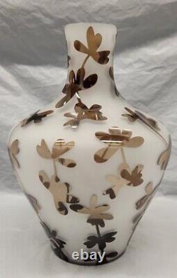Cameo art glass vase frosted glass Mirrored brown glass 12 inch