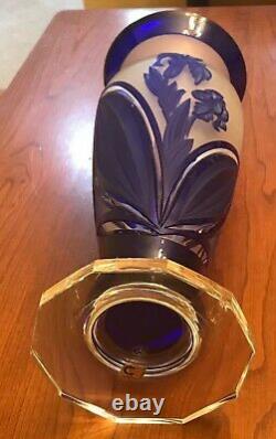 Capella Bohemia Frantisek Sebestaafter Sandblasted Cameo Vase 14 Cobalt Iris