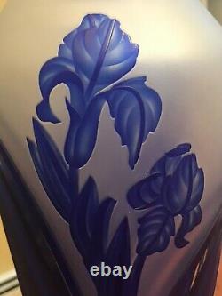 Capella Bohemia Frantisek Sebestaafter Sandblasted Cameo Vase 14 Cobalt Iris