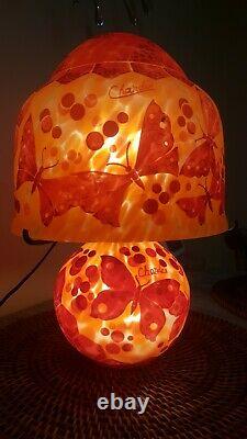Charder Reproduction Art Deco Cameo Glass Table Lamp Orange Butterfly