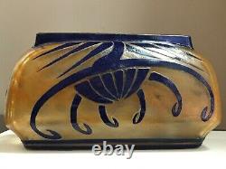 Charles Schneider Cameo Orange & Blue Jardiniere Vase 1920s Candy Cane Mark