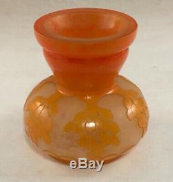 Charles Schneider French Art Deco Glass Miniature Orange Cameo Cut Vase