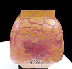 Charles Schneider French Cameo Glass Houx Pink & Yellow 7 Jardiniere Vase 1920s