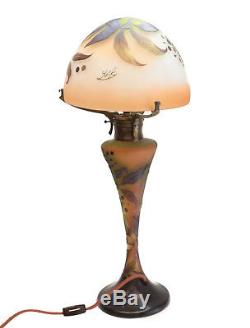 Charming Emile Galle Art Glass Cameo Table Lamp, 4th Q. 19th Century