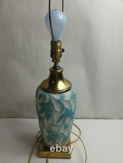 Consolidated Glass Phoenix Cameo Satin Art Glass Turquoise Blue Table Lamp 24