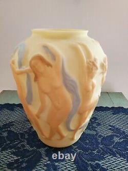 Consolidated Phoenix Deco Art Glass Nude Cameo Tri-color Satin Custard Vase