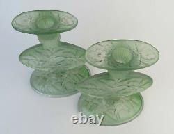 Consolidated Phoenix cameo Glass pair candlestick holders hummingbird orchid