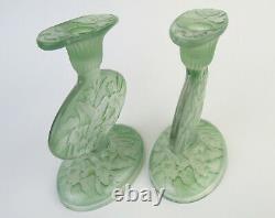 Consolidated Phoenix cameo Glass pair candlestick holders hummingbird orchid