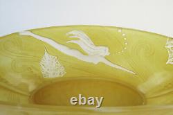 Consolidated Phoenix glass yellow Banana boat diving girl long cameo glass bowl