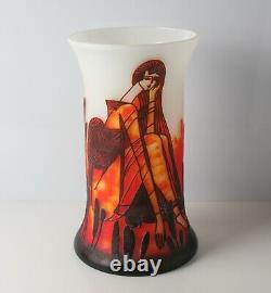 Contemporary Cameo Glass Vase, in the style of Galle. Art Nouveau style figure