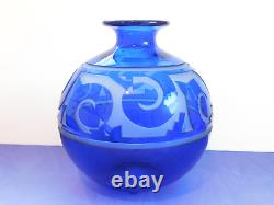 Correia Cameo Cobalt Blue Art Glass Vase L. E. /Signed