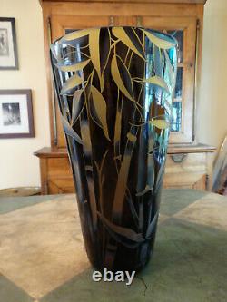Correia Glass Black and Amber Bamboo Cameo Vase #8542 Limited Edition