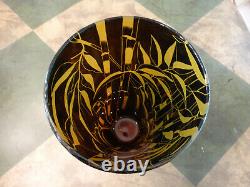 Correia Glass Black and Amber Bamboo Cameo Vase #8542 Limited Edition