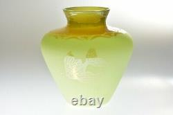 Custard Art Glass Cameo Etched Gold Fish Vase