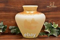 Custard Art Glass Cameo Etched Gold Fish Vase