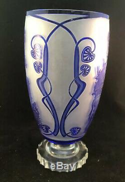 Czech Art Nouveau Alphonse Mucha Inspired Cameo Glass HUGE Vase HAND Engraved