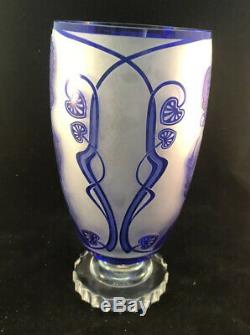 Czech Art Nouveau Alphonse Mucha Inspired Cameo Glass HUGE Vase HAND Engraved