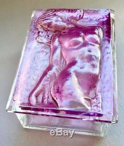 Czech Bohemian Art Deco Crystal Glass Alexandrite Nude Lady Cameo Jewelry Box