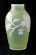 Czech art glass white opaque cut to yellow vaseline hand carved cameo vase
