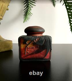 DAUM CAMEO AND ENAMELED INKWELL. France cameo cut glass