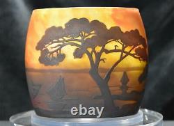 DAUM French Cameo Glass Pillow Vase with Seascape Motif