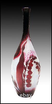 DAUM Martele Cameo Glass Signed Antique Vase Nancy France Artwork LARGE Floral