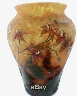 DAUM NANCY Art Glass Cameo Vase France Signed Flowers Antique