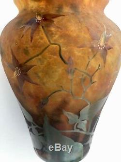 DAUM NANCY Art Glass Cameo Vase France Signed Flowers Antique