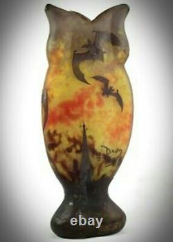 DAUM NANCY Art Nouveau acid etched'BATS' -'CHAUVES SOURIS' Cameo Glass vase