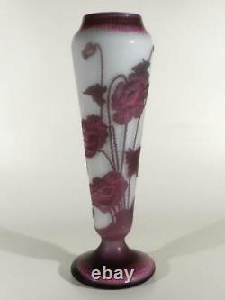 DAUM Nancy Jugendstil Cameoglas ° Mohnblumen ° France art nouveau glass vase