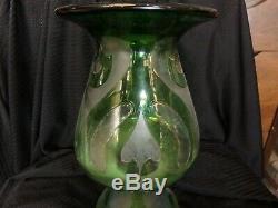 DORFLINGER HONESDALE CAMEO ART GLASS VASE, green to frosted colorless with gilt