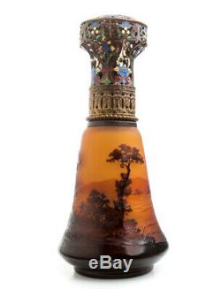 D'Argental Cameo Glass Lampe Berger Perfume Burner Lamp Fench c. 1920 Landscape