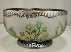Daum Cameo Etched Glass & Sterling Silver Dandelion Bowl 59226