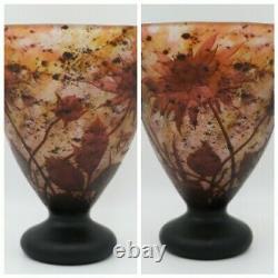 Daum Nancy Art Nouveau Cameo Floral Footed Vase Multi Colored Marble Glass