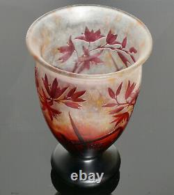 Daum Nancy Art Nouveau Cameo Floral Red Footed Vase, 1920