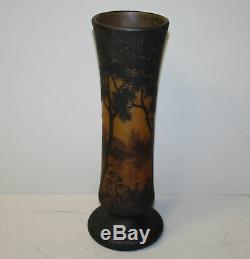 Daum Nancy Cameo Art Glass Landscape Theme Vase 15 1/2H