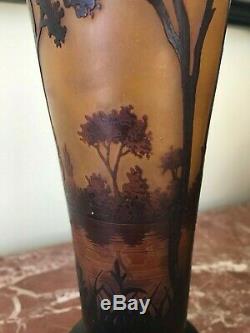 Daum Nancy Cameo Glass Scenic Forest Lamp Signed