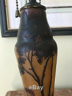 Daum Nancy Cameo Glass Scenic Forest Lamp Signed