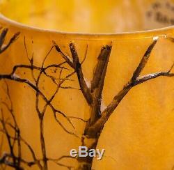 Daum Nancy Cameo and Enamel'Winter Landscape' Glass Vase