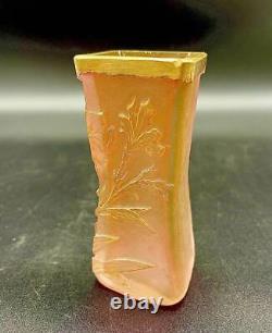 Daum Nancy Clematis Design Flower Vase Gold Gibre Cameo Glass Art Genuine Galle