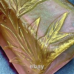 Daum Nancy Flower Vase Clematis Design Gold Gibre Cameo Glass Art Genuine