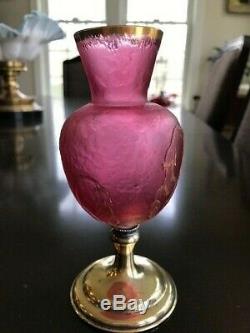 Daum Nancy France 6 Cameo Glass Art Nouveau Vase on Sterling Base Signed