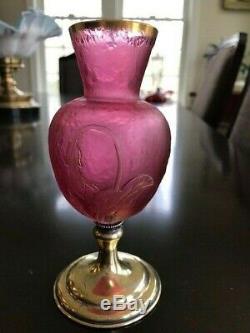 Daum Nancy France 6 Cameo Glass Art Nouveau Vase on Sterling Base Signed