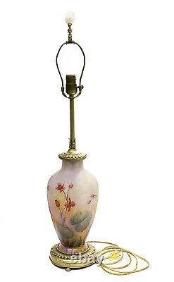 Daum Nancy France Pink & Yellow Mottled Glass Enamel Cameo Lamp. Early 20th C
