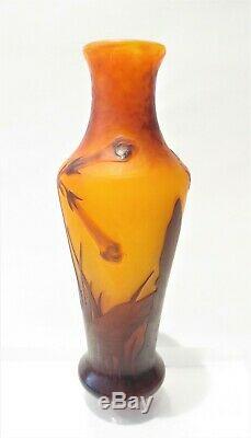 Daum Nancy French Art Deco Nouveau Cameo Trumpet Flower 6.5 Glass Vase