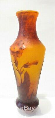 Daum Nancy French Art Deco Nouveau Cameo Trumpet Flower 6.5 Glass Vase
