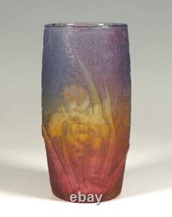 Daum Nancy Frères Art Nouveau Cameo Vase Rainbow Color Iris Decor France 1890
