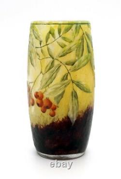 Daum Nancy Frères France Art Nouveau Vase Sea Buckthorn Decor Cameo 1905