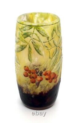 Daum Nancy Frères France Art Nouveau Vase Sea Buckthorn Decor Cameo 1905