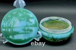 Daum Nancy Lid Lake Landscape Covered Glass Art Cameo Vase 1900 Genuine Galle